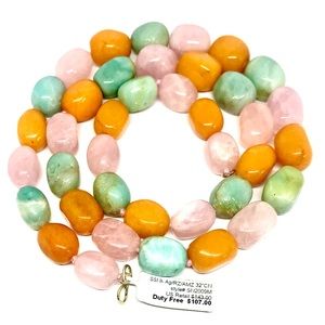 32” stone necklace some tarnish on .925 clasp
